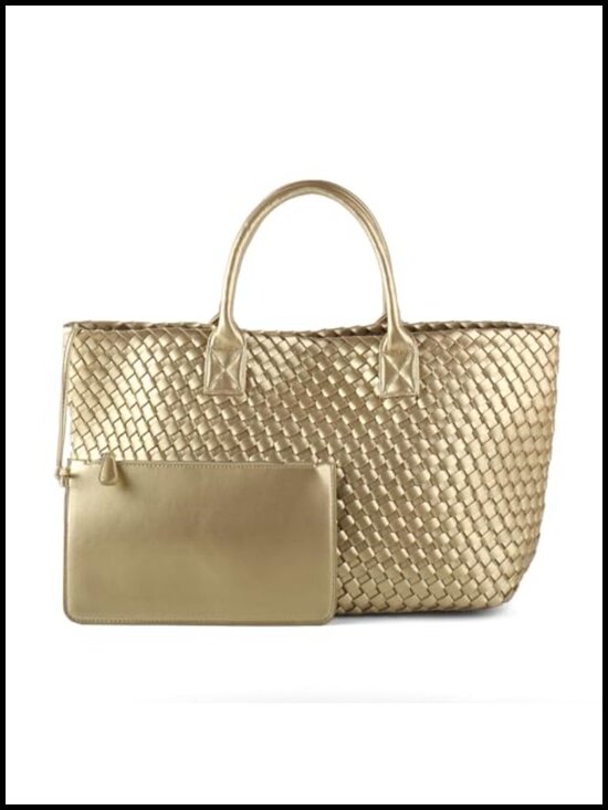 Handbags - Handwoven Vegan Leather Large Capacity Hobo Tote Bag with Purse